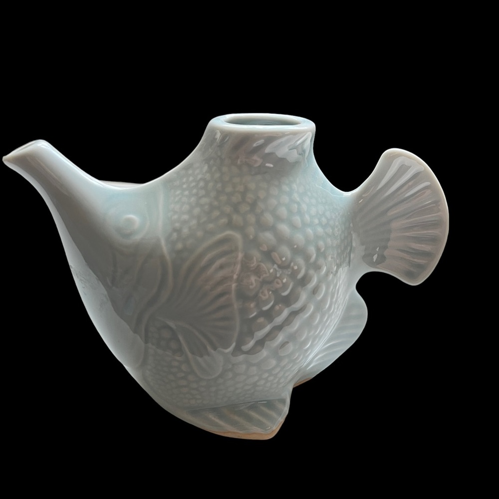 japanese Fish Shaped Sake Pot porcelaine sky blue planter tea pot kitchen decor